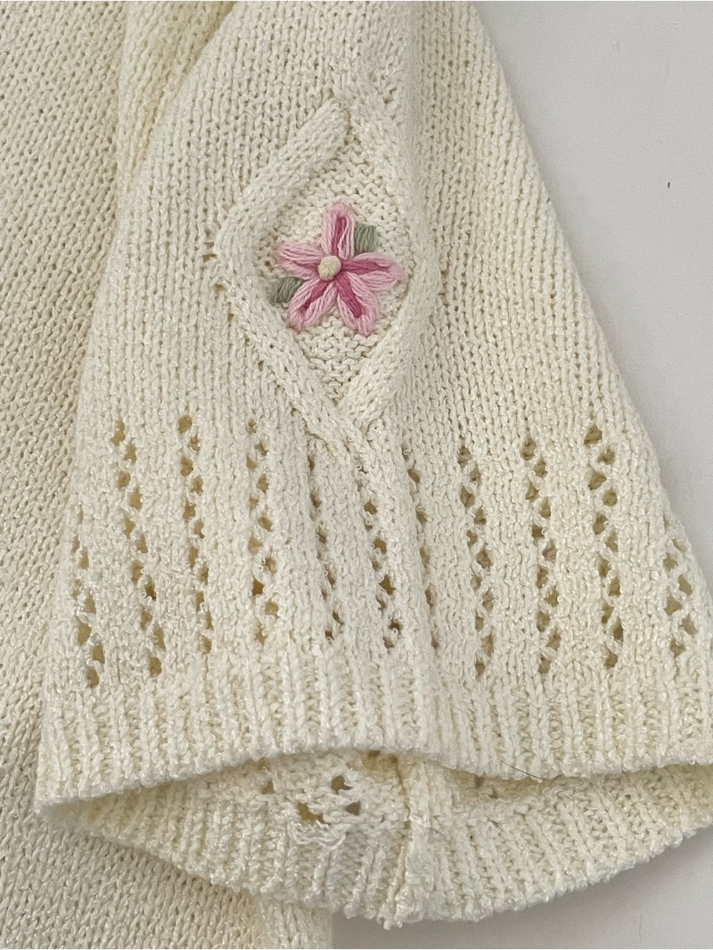 Vintage Embroidered Cardigan Sweater Floral Scallop S Cottagecore Grandma Chic - Picture 8 of 16